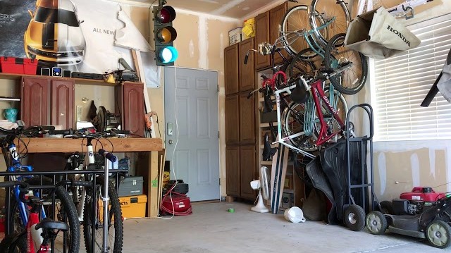 Image of garage with stoplight project wired up.